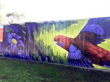 Orora, commissioned the Banyule Street Art Program, can be found at the corner of Liberty Parade and Dougharty Road, Heidelberg West