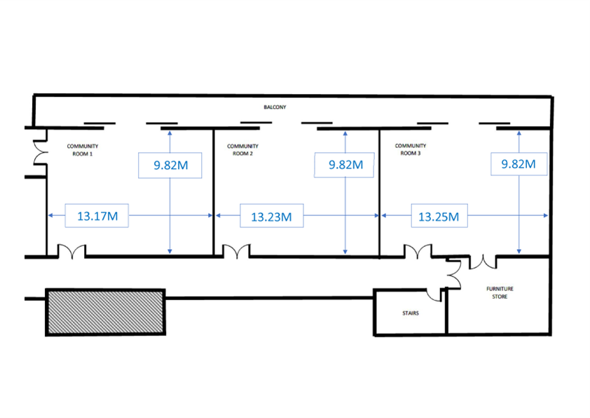 Community rooms 1, 2 and 3 as individual rooms 